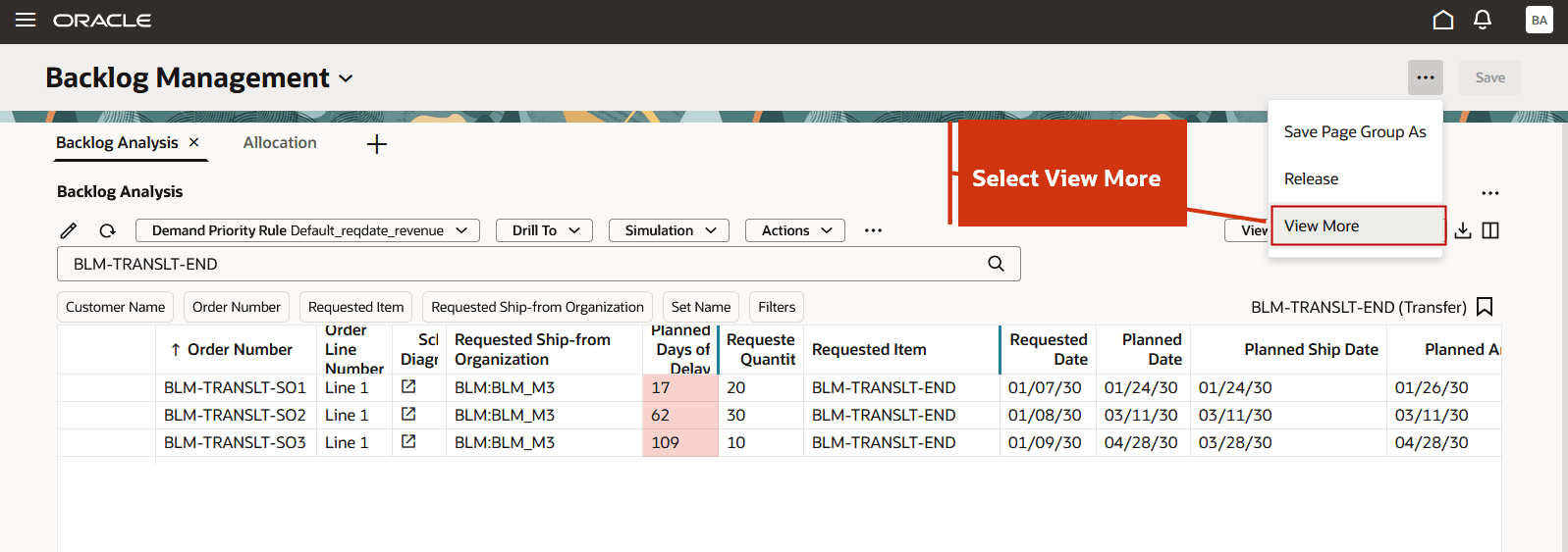 Select View More Under More Actions