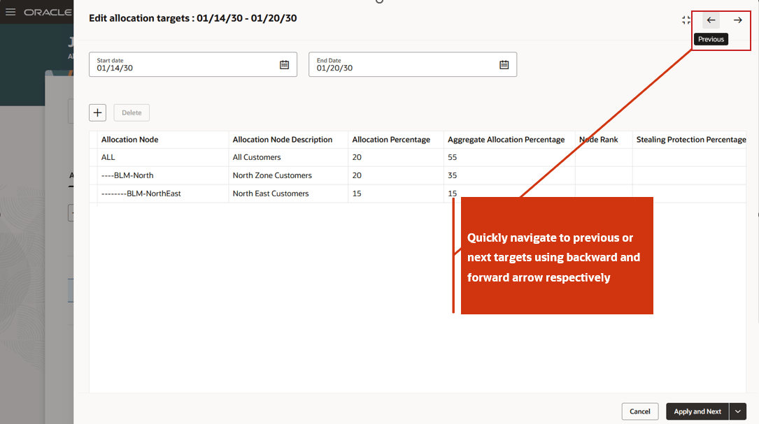 Quickly Navigate to Previous or Next Allocation Targets