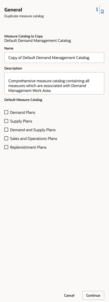 General Tab of Drawer Named Duplicate Measure Catalog