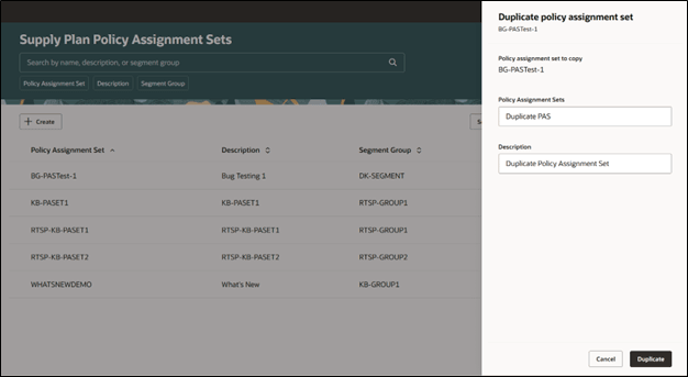 Duplicate a Policy Assignment Set