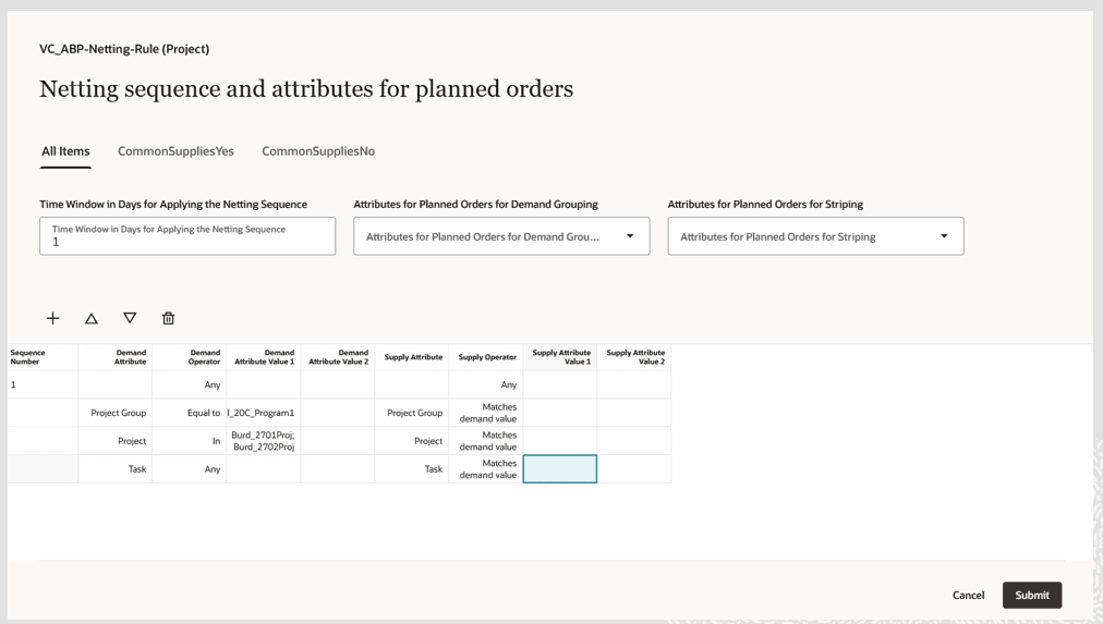 Specify Details for Netting Sequence