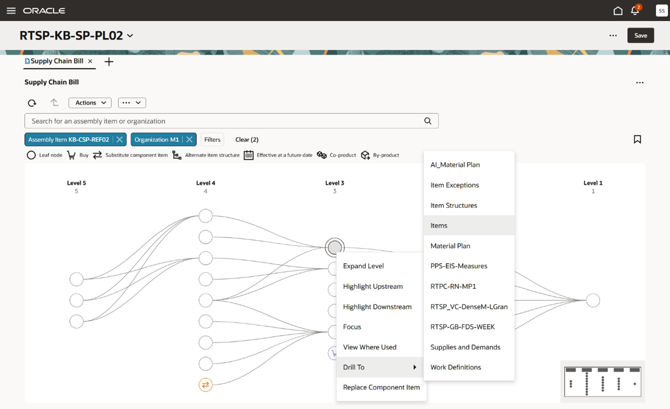 Drill to Other Tables from Supply Chain Bill