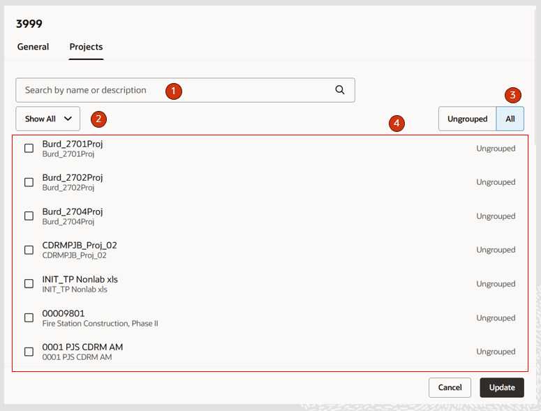 Projects Tab in the Project Groups Drawer