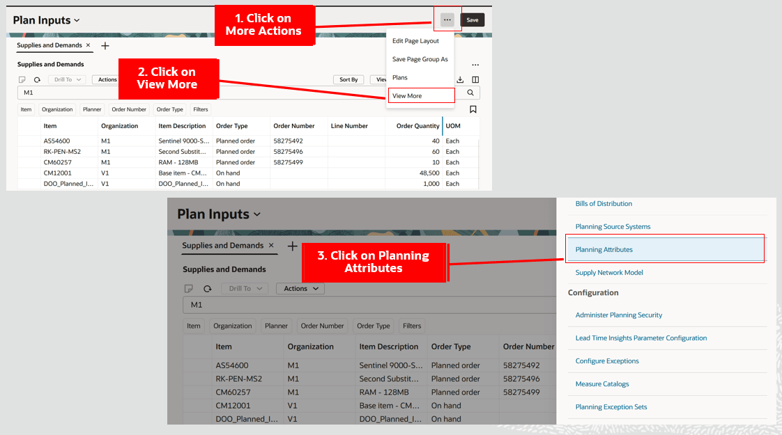 Navigate to the Planning Attributes Page