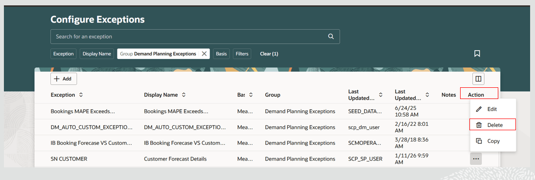 Select the Delete Action