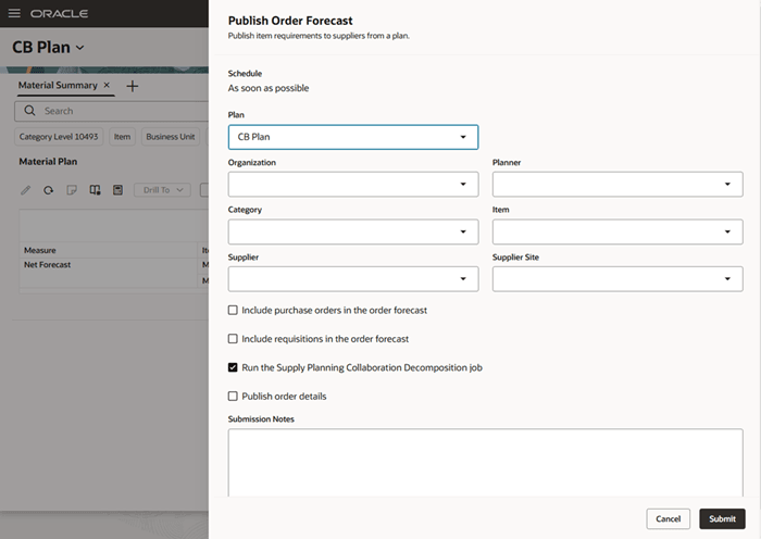 Publish Order Forecast Panel