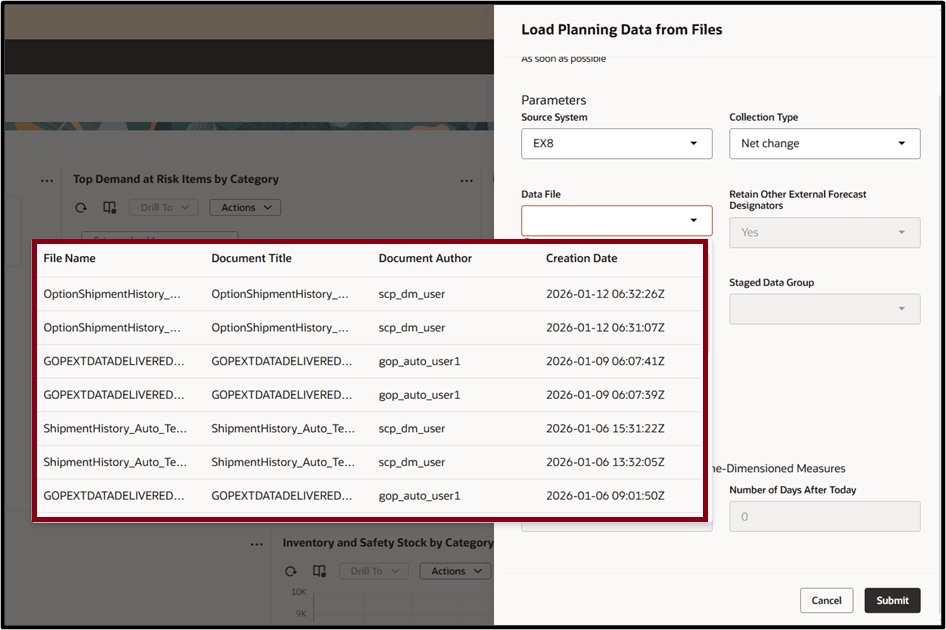 Data File LOV for Load Planning Data from Files