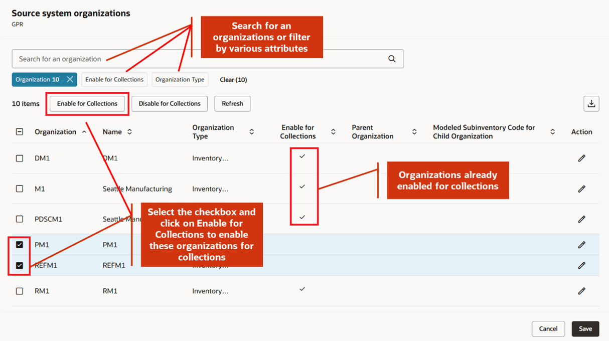 Enable or Disable Organizations for Collections.