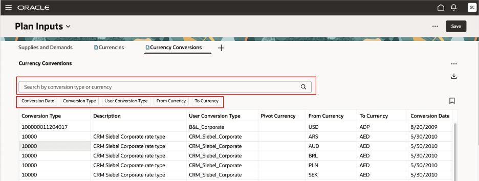 Currency Conversions Table