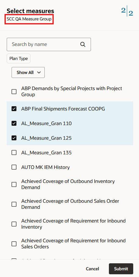 Select Measures Step in Guided Process for Editing Measure Group