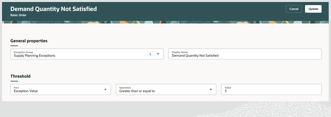 Provide Threshold Details for an Order-Based Exception