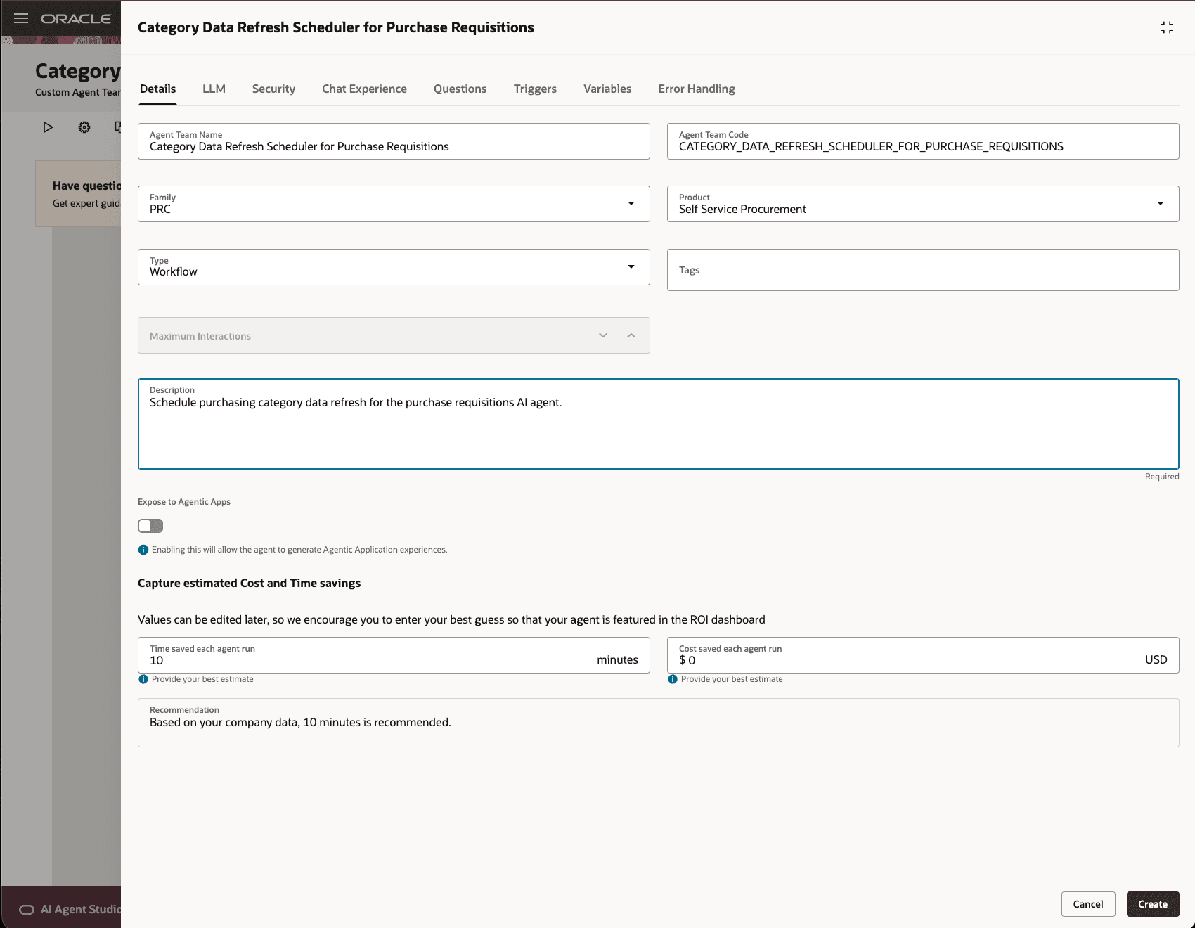 Enter Details of New Agent Team for Scheduling Indexing of Purchasing Categories