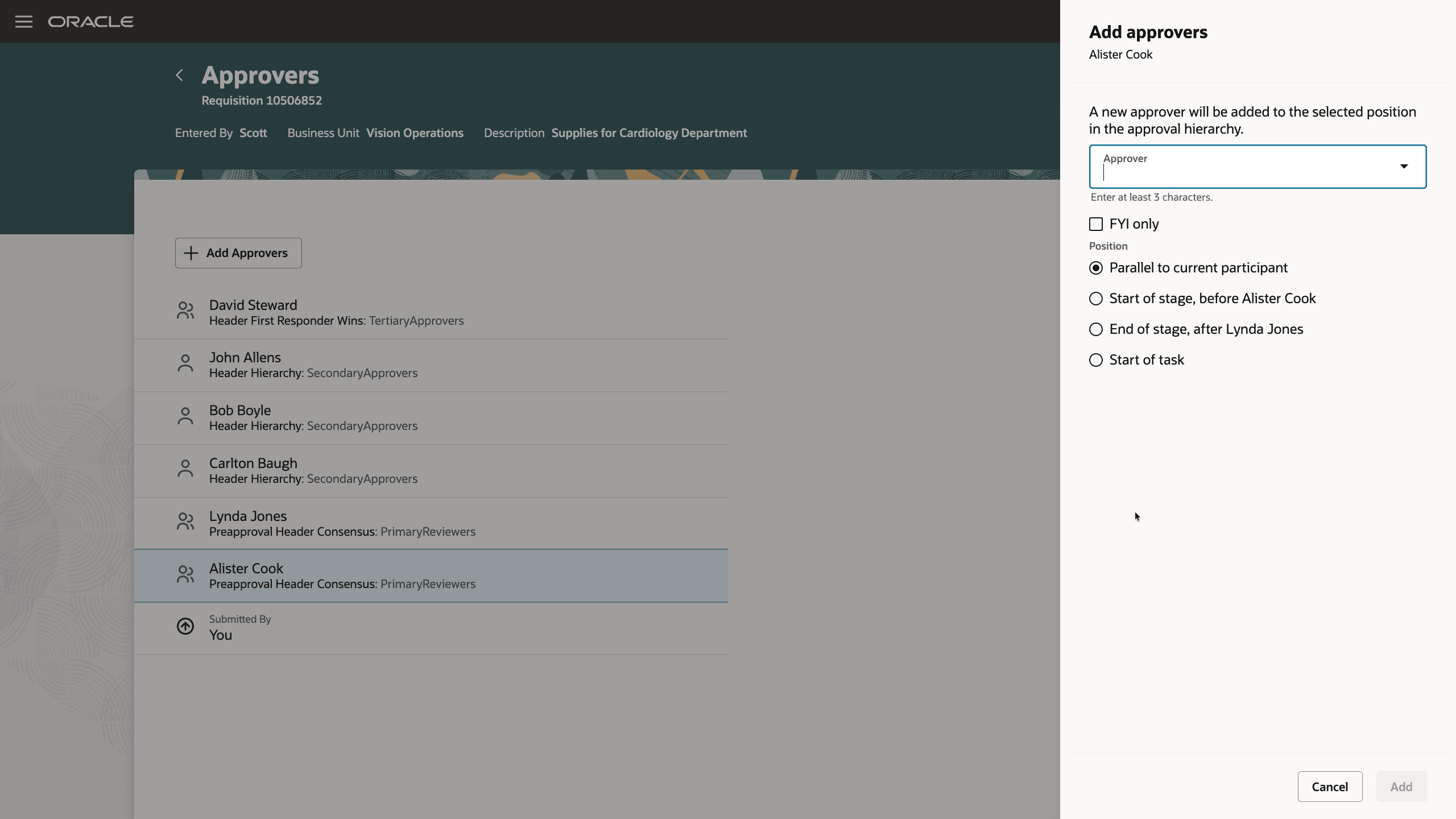 Use Add Approvers Action During Shopping Checkout