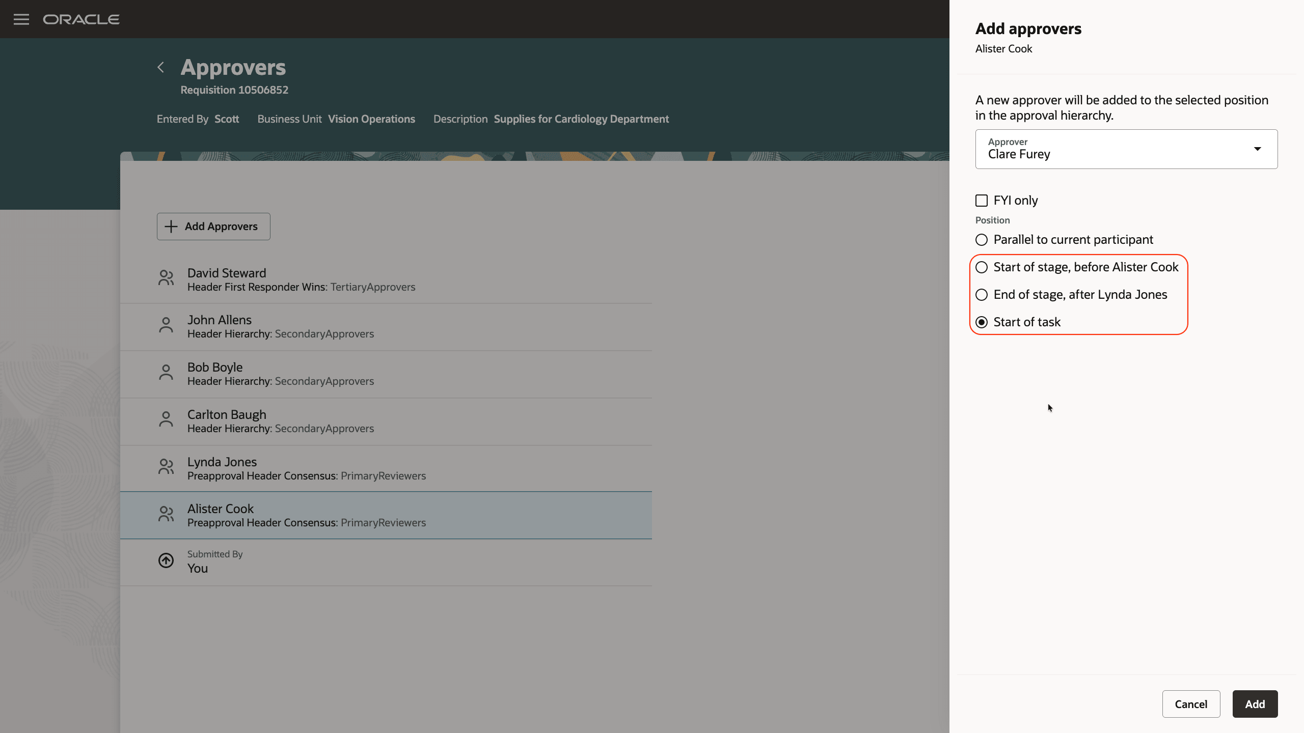 Search and Add Approver at the Desired Position