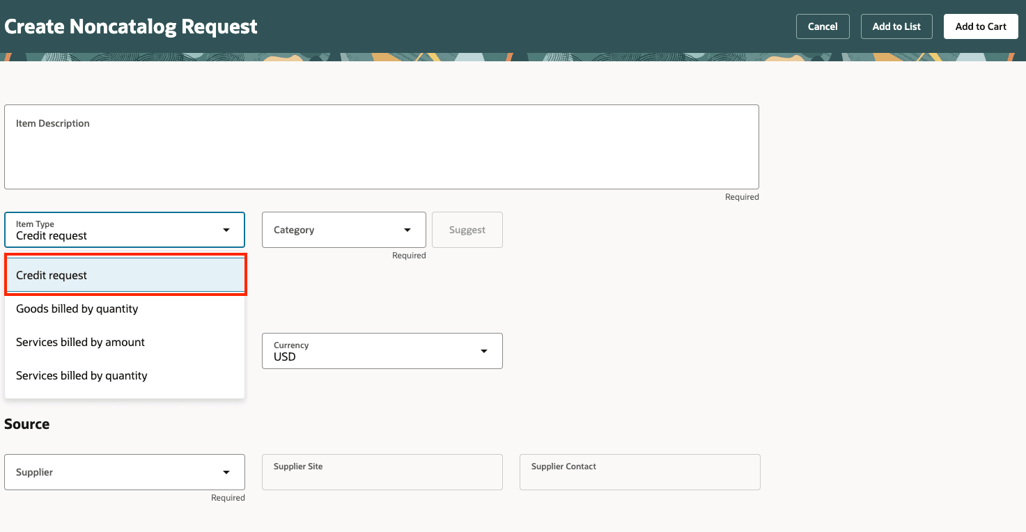 Noncatalog Request Showing Credit Line