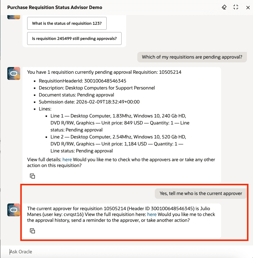 Requester asks for Current Approver of a Requisition