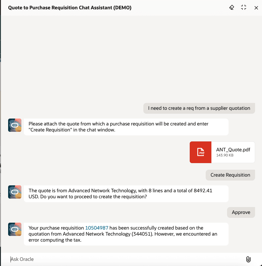 Quote to Purchase Requisition Chat Assistant