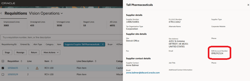 B2B Account number on Suggested Supplier Contextual Action on Process Requisitions Page