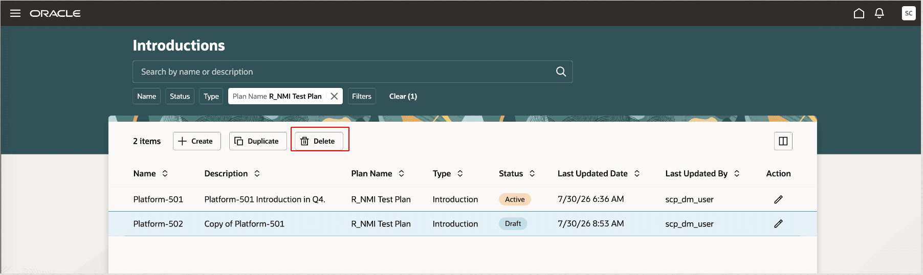 Delete button on Introductions page