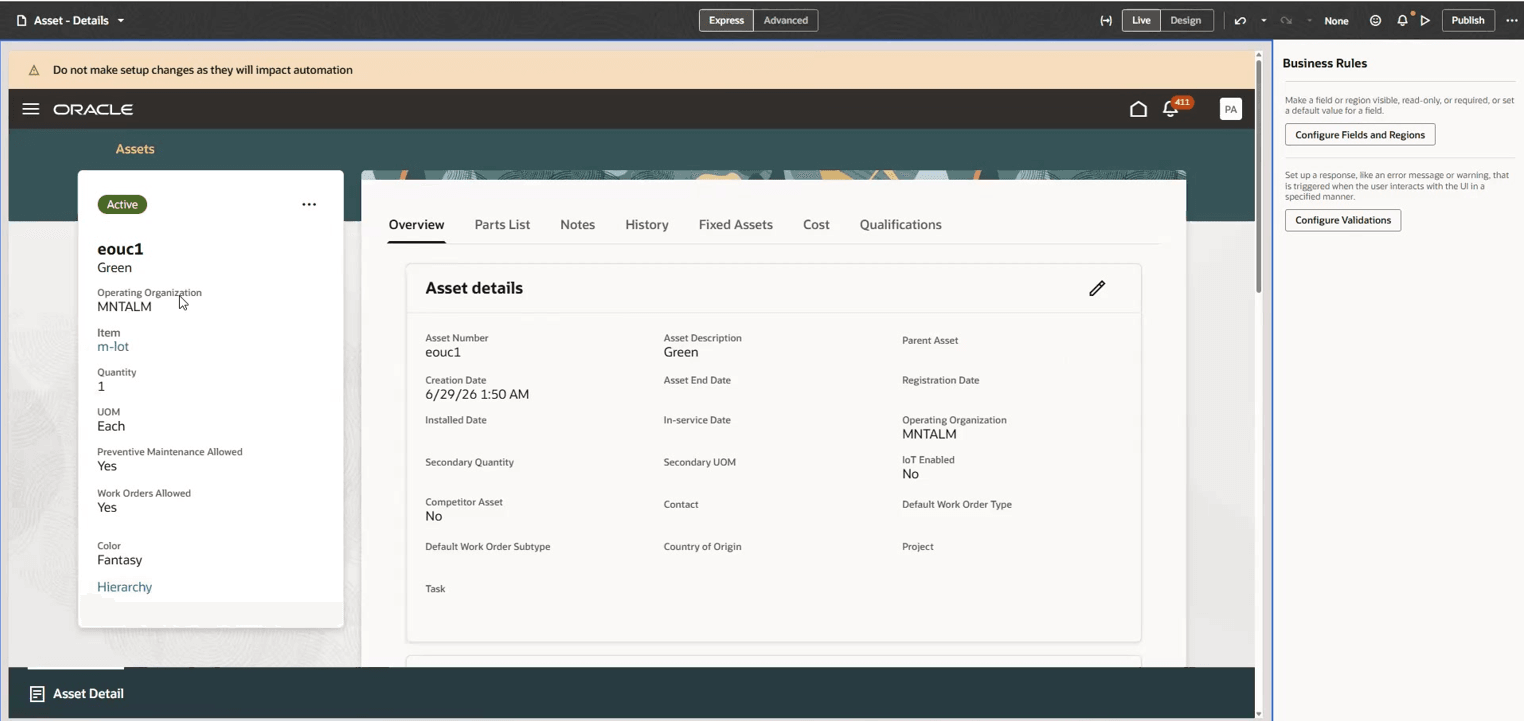 New configured fields on the Asset Details page.