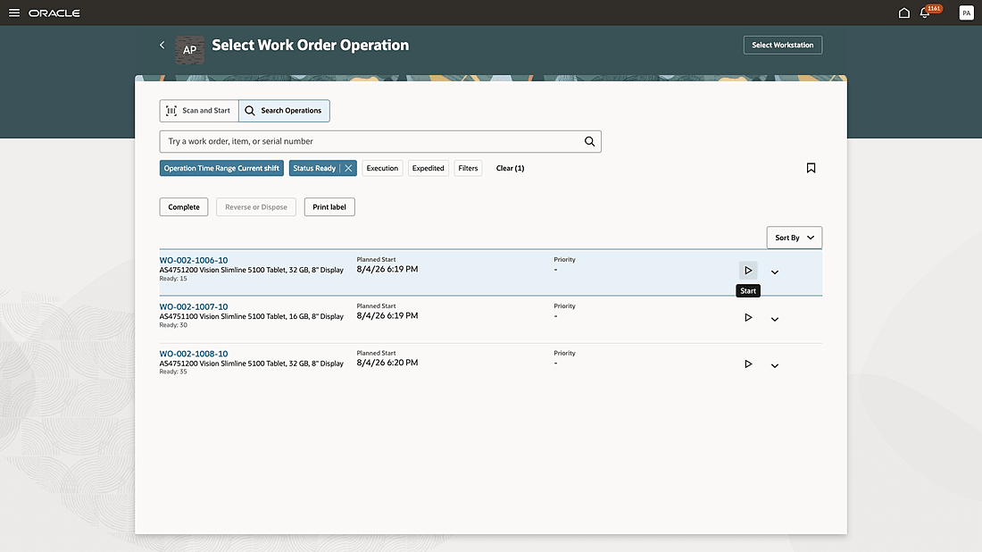 Start operation execution with one click