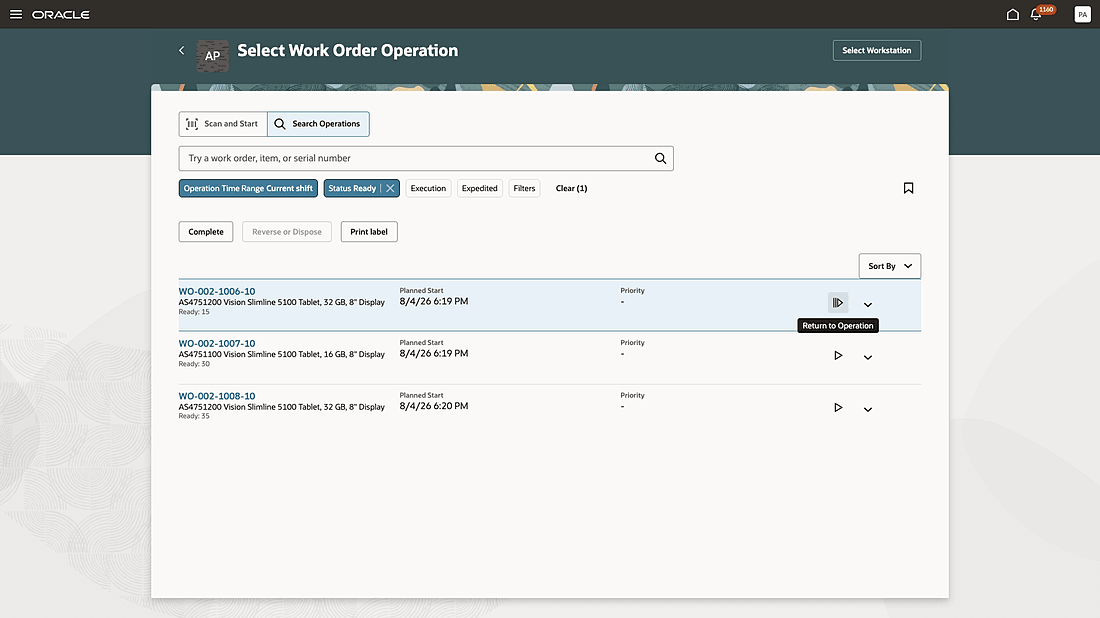 Resume operation execution with one click