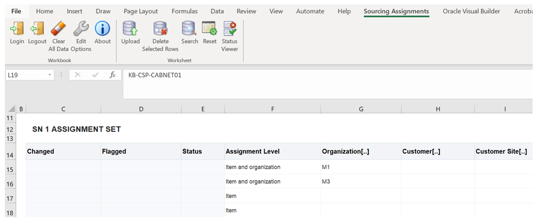 Sourcing Assignments opened in spreadsheet for edit
