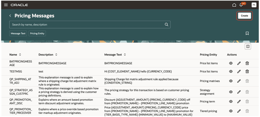Create pricing message