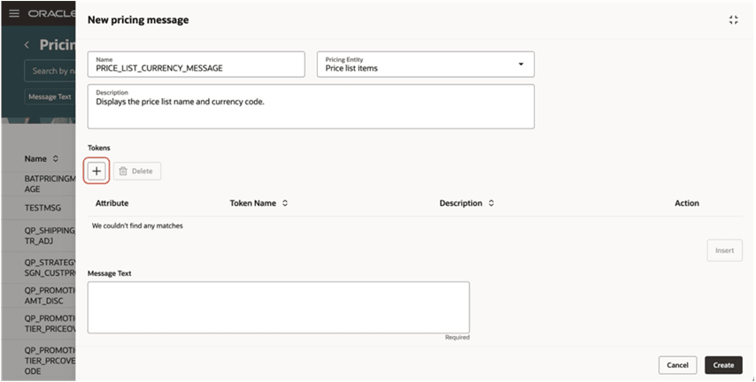 Enter pricing message name and description