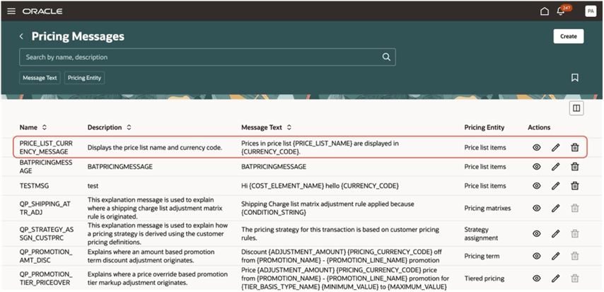 New pricing message created