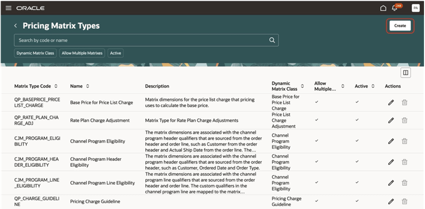 Create new pricing matrix type