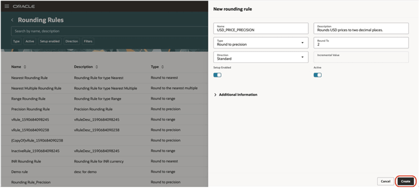 Enter new rounding rule details
