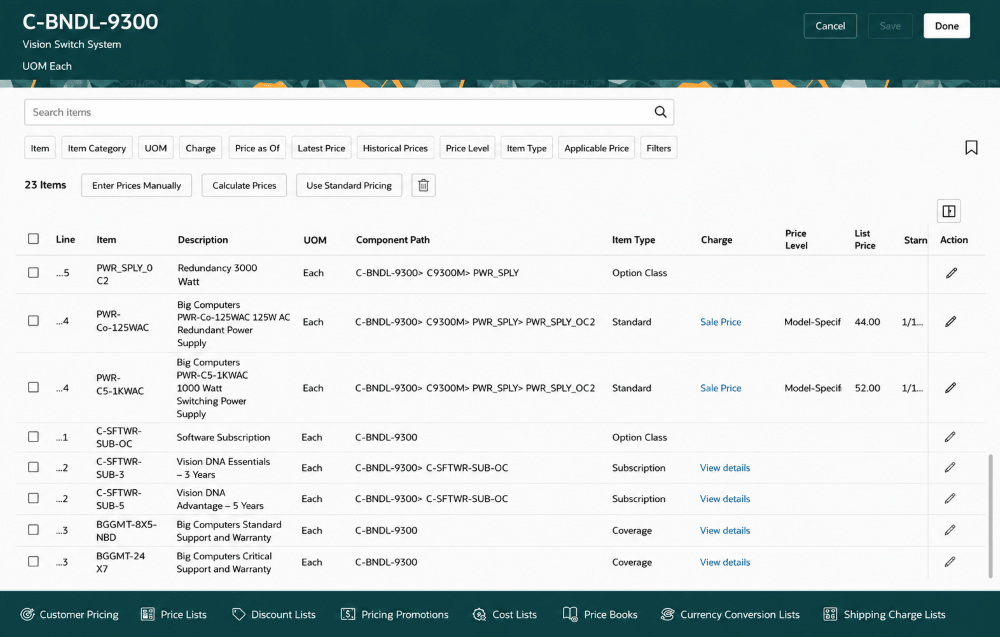 Model view with additional components - subscriptions and coverages