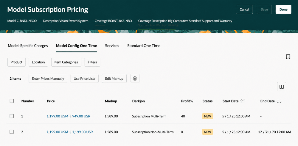 Model-specific rate plans