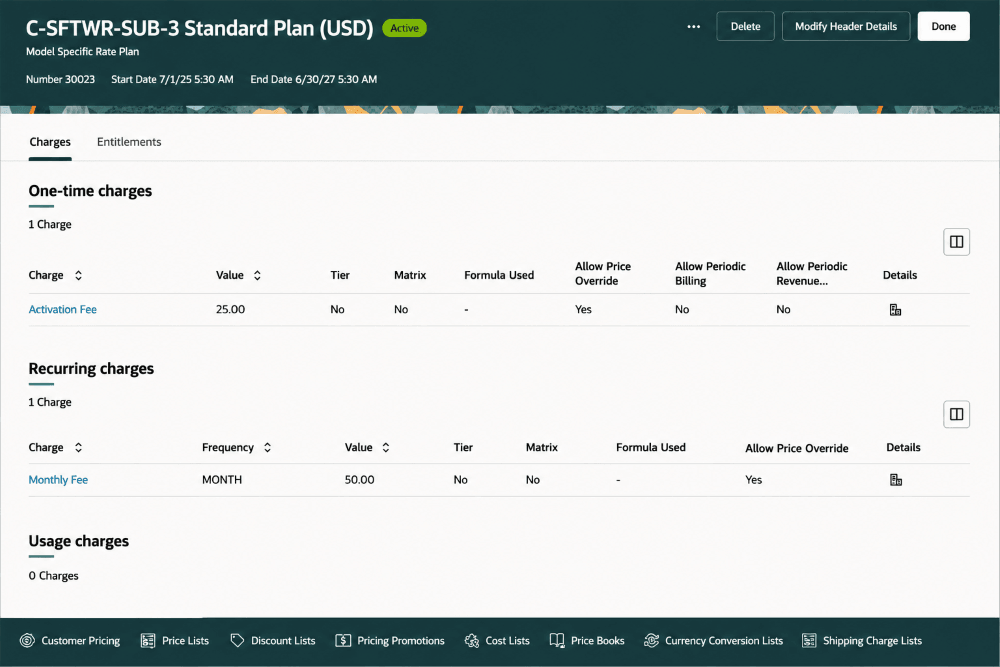 Rate plan details