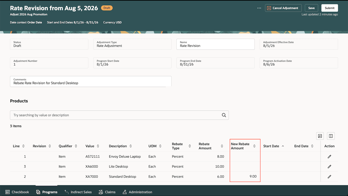 Adjustment product details