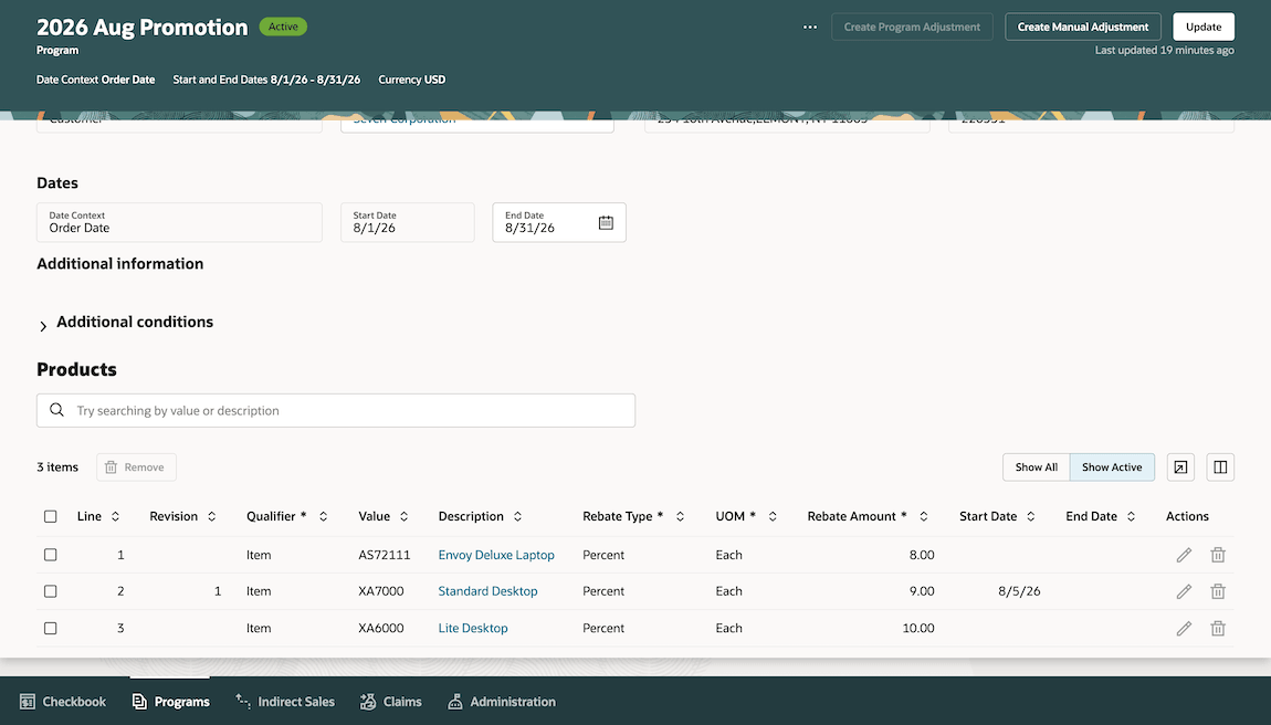 Program product details - Show Active