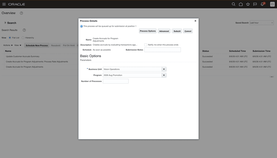 Create accruals for program adjustment