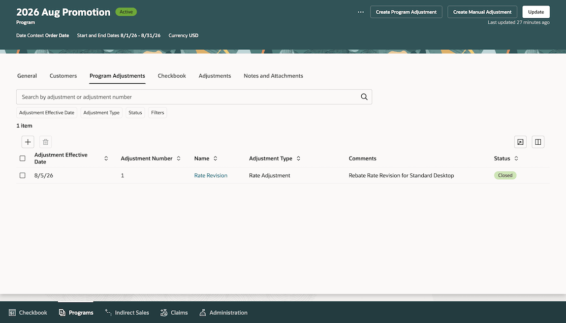 Adjustment summary - Closed status