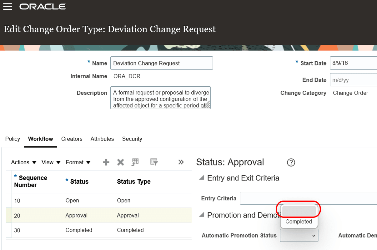 Set the automatic promotion status field blank 