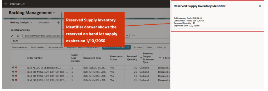Reserved Supply Inventory Identifier drawer 
