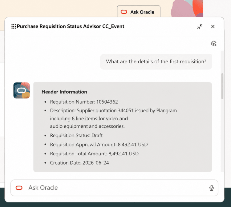 Purchase Requisition Status Advisor - Remembers History/Context