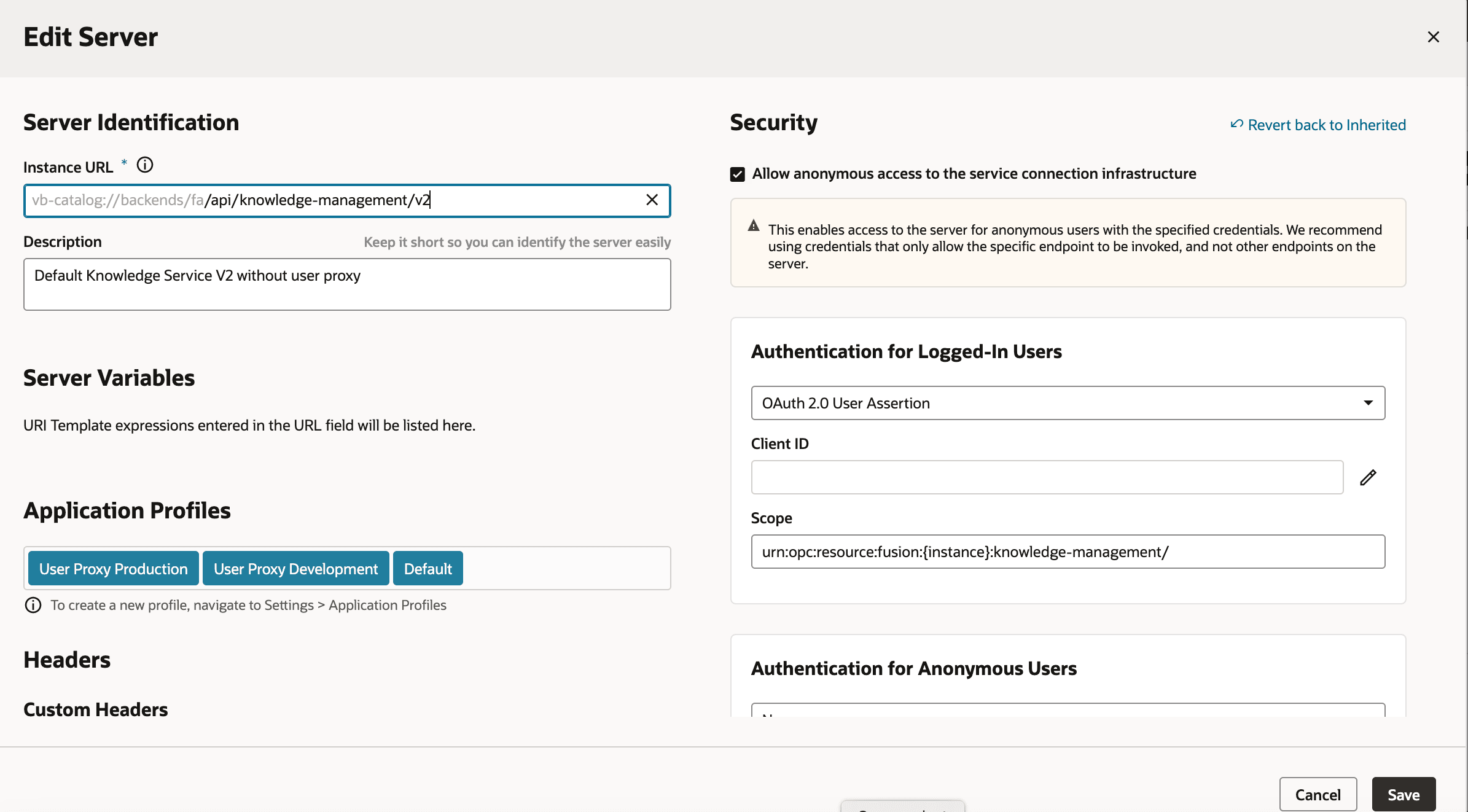 Modify the server scope to enable DCS with KM V2 API