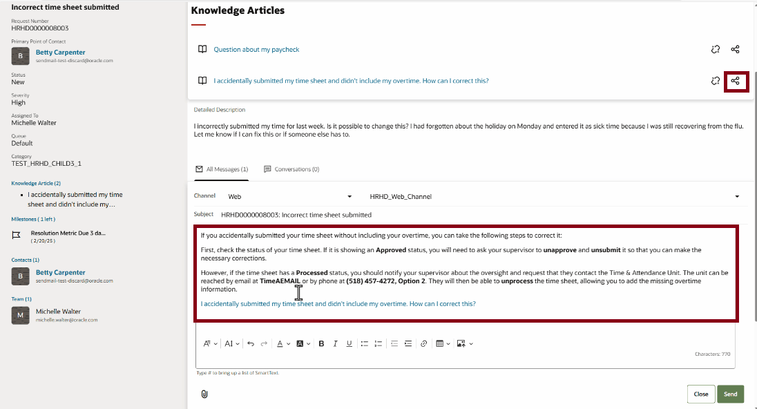 Sharing a Knowledge Article Summary