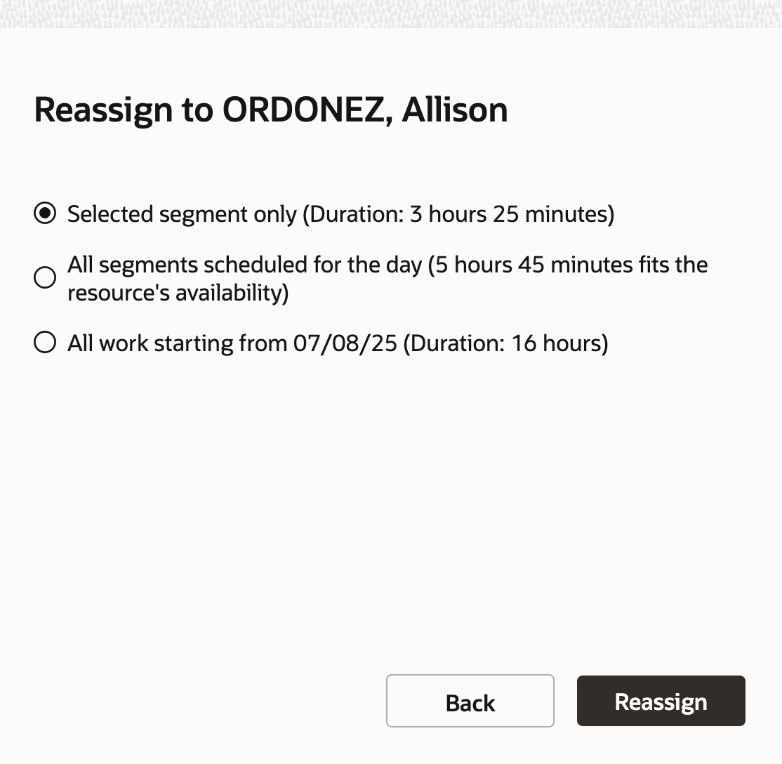 This screenshot shows the options displayed while moving a segmentable activity.