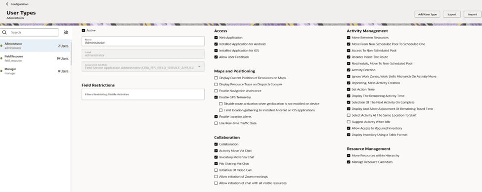 This screenshot shows the new User Types page that has a single view.