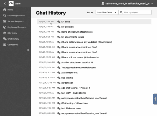 Example of Chat History with list of past engagements
