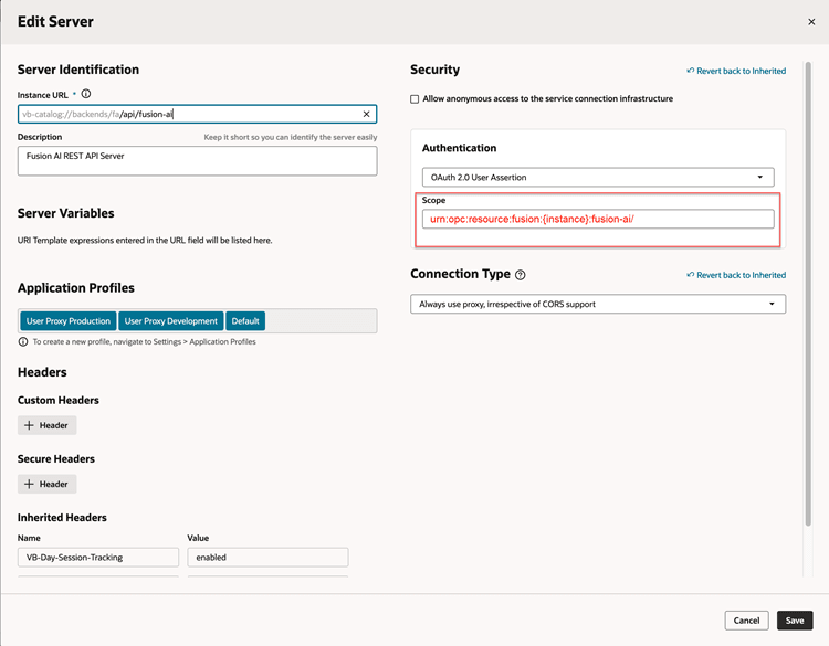 Change the server scope for faiRestApi