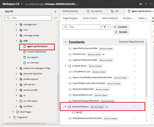 Click on the scorecardLibrary constant