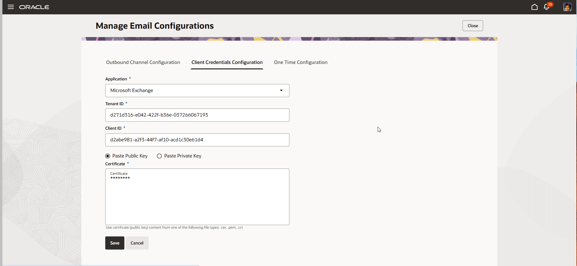 Microsoft Exchange Client Credentials Configuration Information